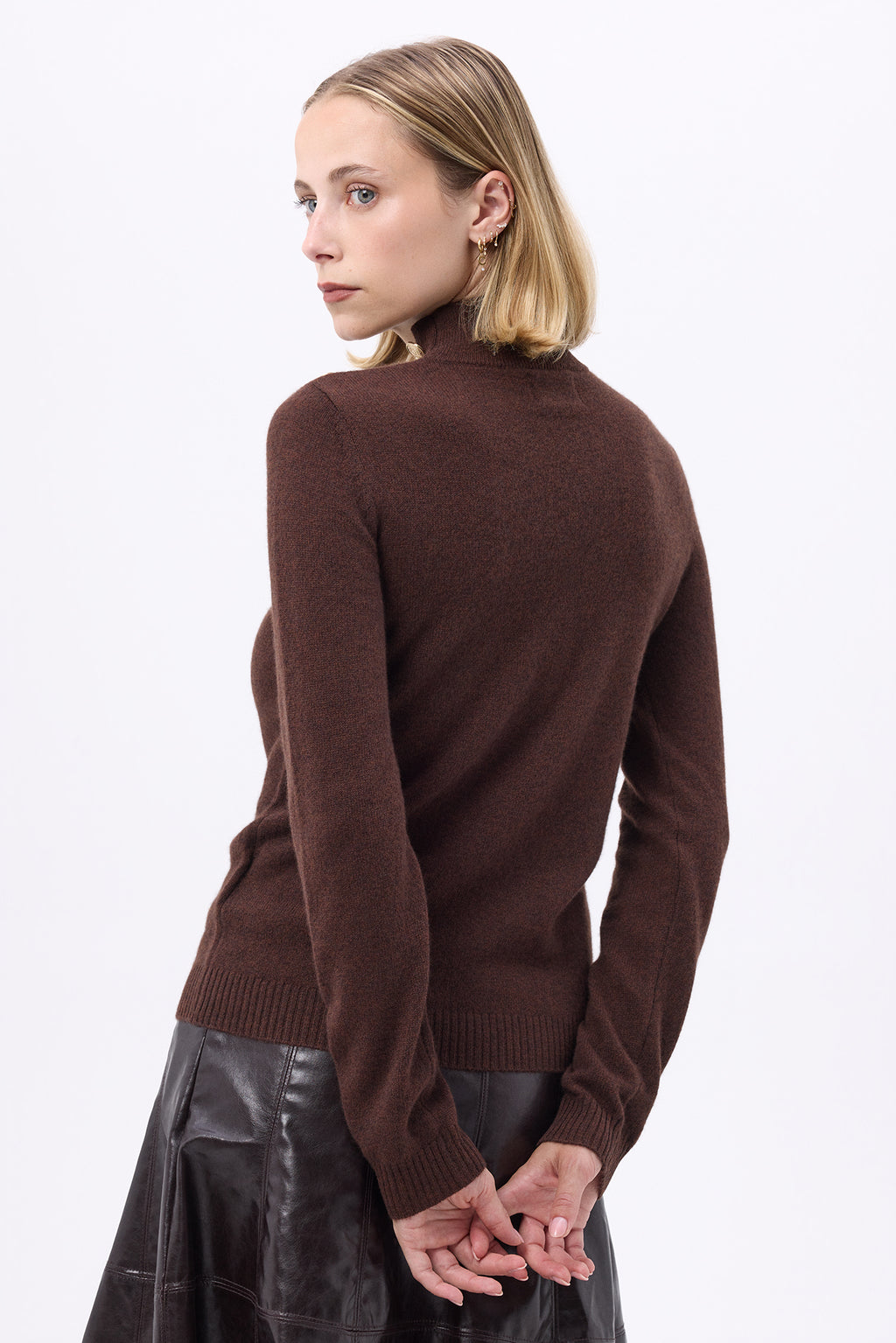 Maglione Collo Lupetto Bottoni Dorati F Nara - Marrone - Donna