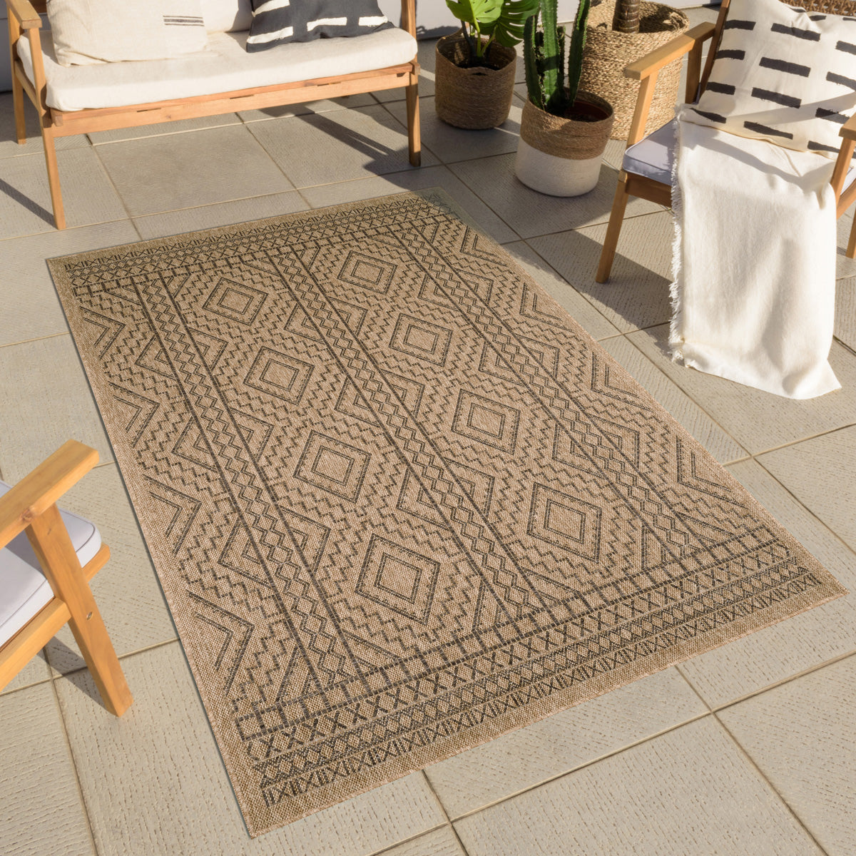 NATURE - Alfombra marrón aspecto yute natural con motivos de rombos - NAT8729MAR NATURE