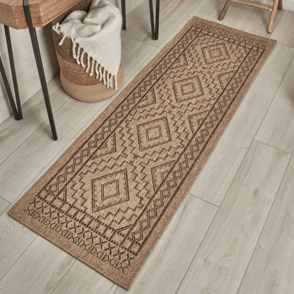 NATURE - Alfombra marrón aspecto yute natural con motivos de rombos - NAT8729MAR NATURE
