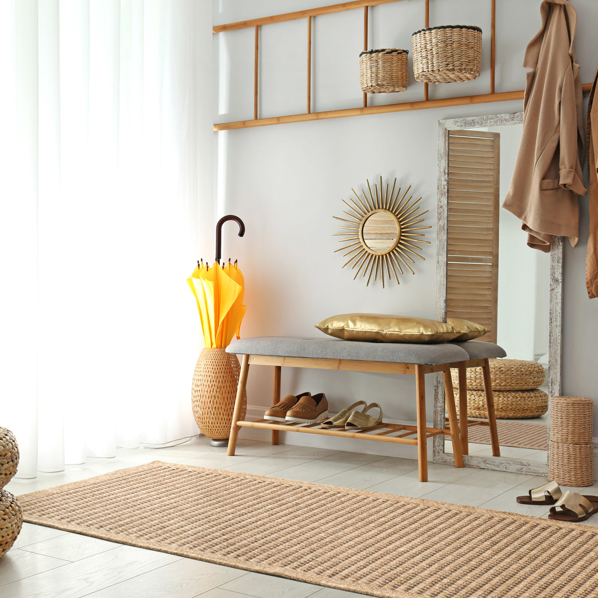 NATURE - Plain brown natural jute effect rug - NAT8751MAR nazar living room rug