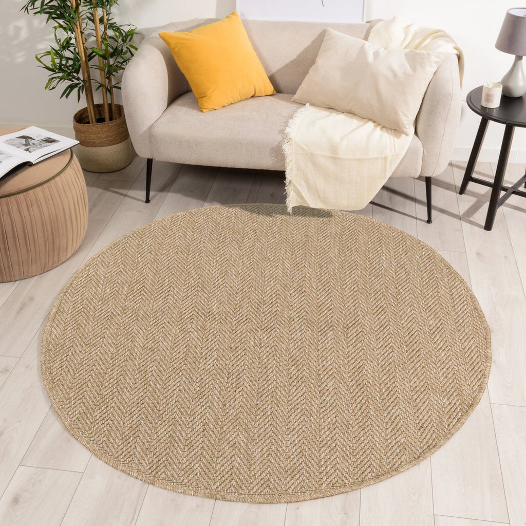 Alfombra redonda efecto yute natural chevron: NAT8753BEI-160x160 - Alfombras Nazar