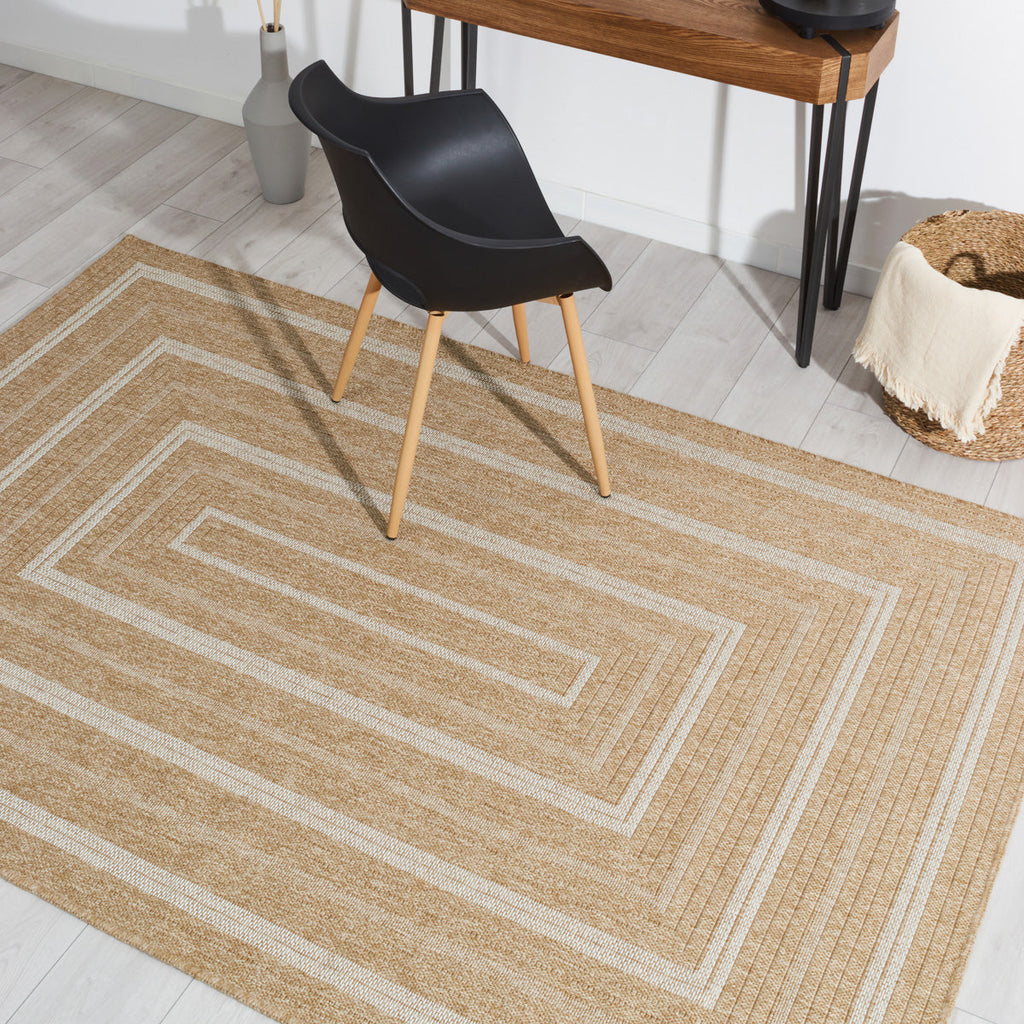 NATURE - Natural jute effect rug with white rectangular patterns - NAT8863BLA NATURE