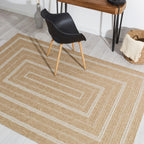 NATURE - Natural jute effect rug with white rectangular patterns - NAT8863BLA NATURE