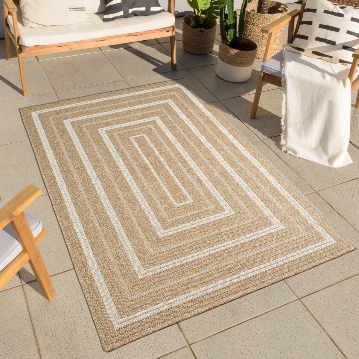NATURE - Natural jute effect rug with white rectangular patterns - NAT8863BLA NATURE