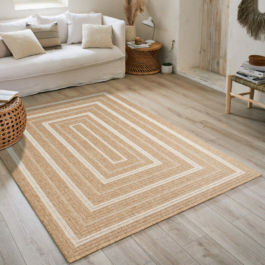 NATURE - Natural jute effect rug with white rectangular patterns - NAT8863BLA NATURE
