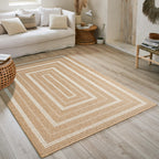 NATURE - Natural jute effect rug with white rectangular patterns - NAT8863BLA NATURE