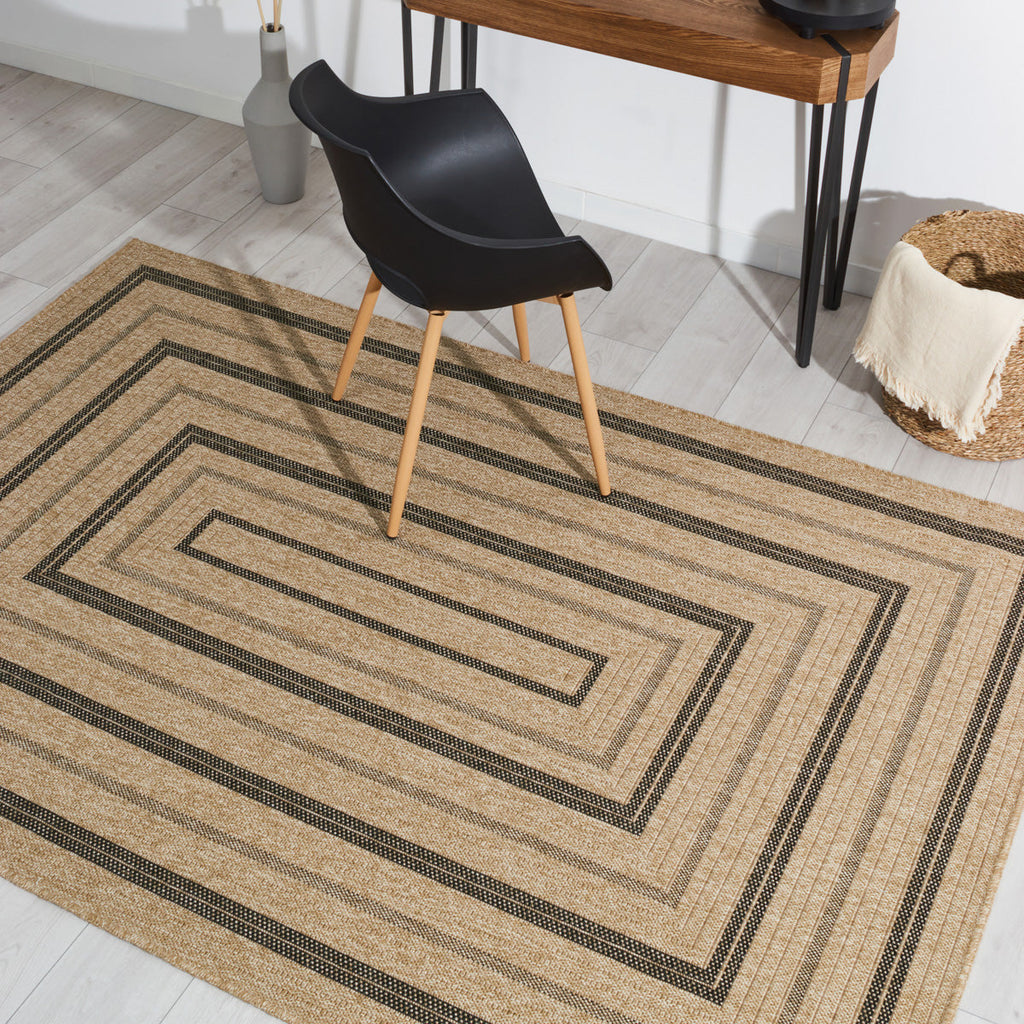 NATURE - Alfombra efecto yute natural con motivos rectangulares negros - NAT8863NOI NATURE
