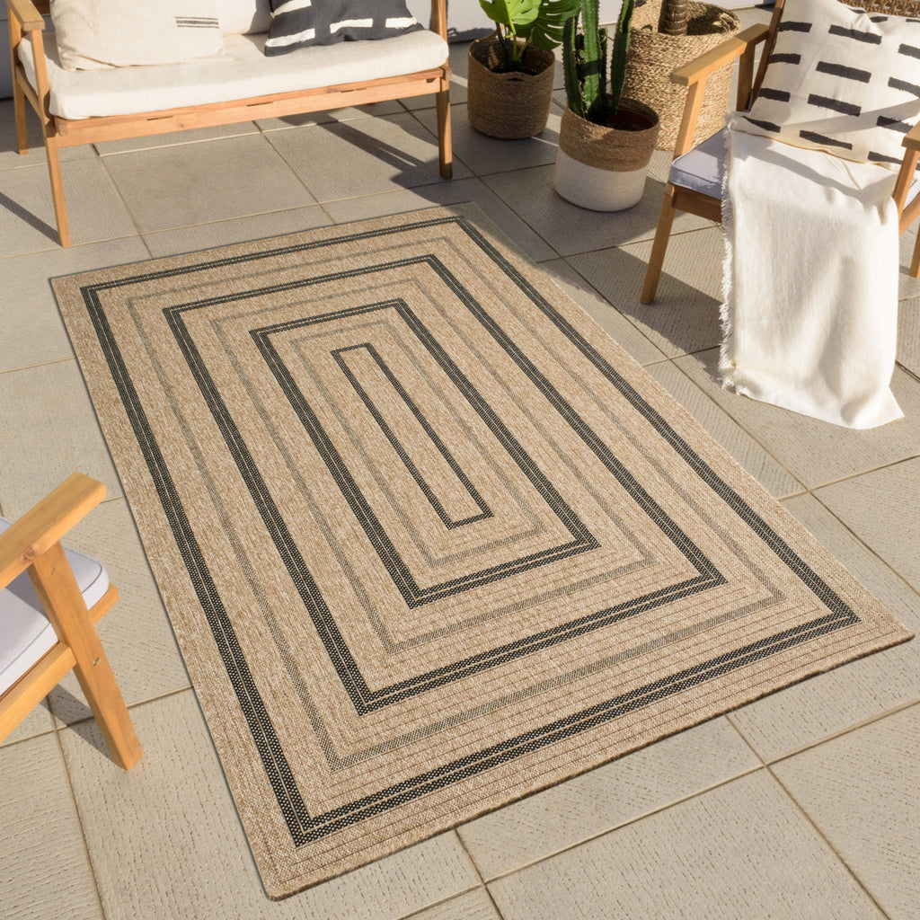 NATURE - Alfombra efecto yute natural con motivos rectangulares negros - NAT8863NOI NATURE