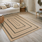 NATURE - Alfombra efecto yute natural con motivos rectangulares negros - NAT8863NOI NATURE