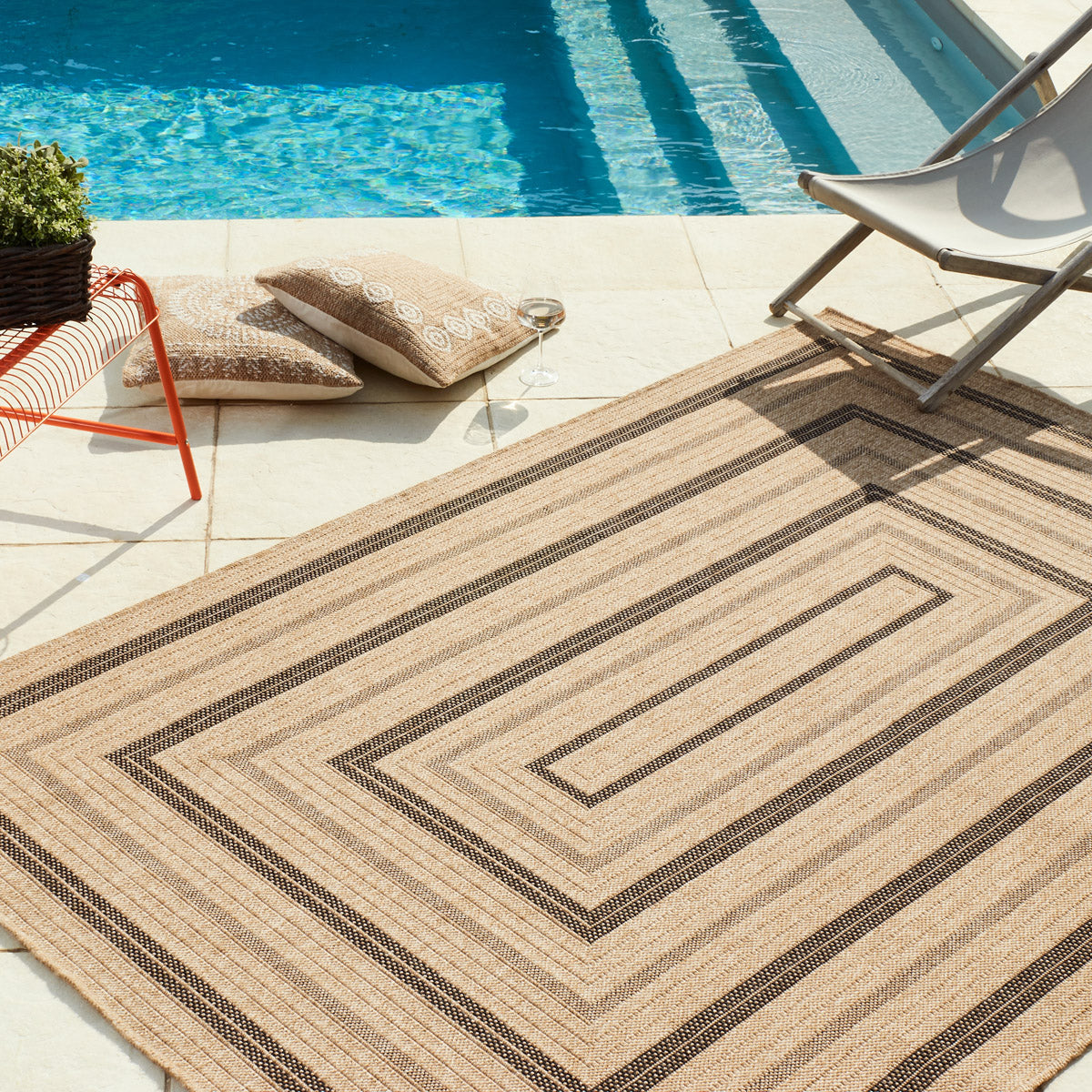 NATURE - Alfombra efecto yute natural con motivos rectangulares negros - NAT8863NOI NATURE