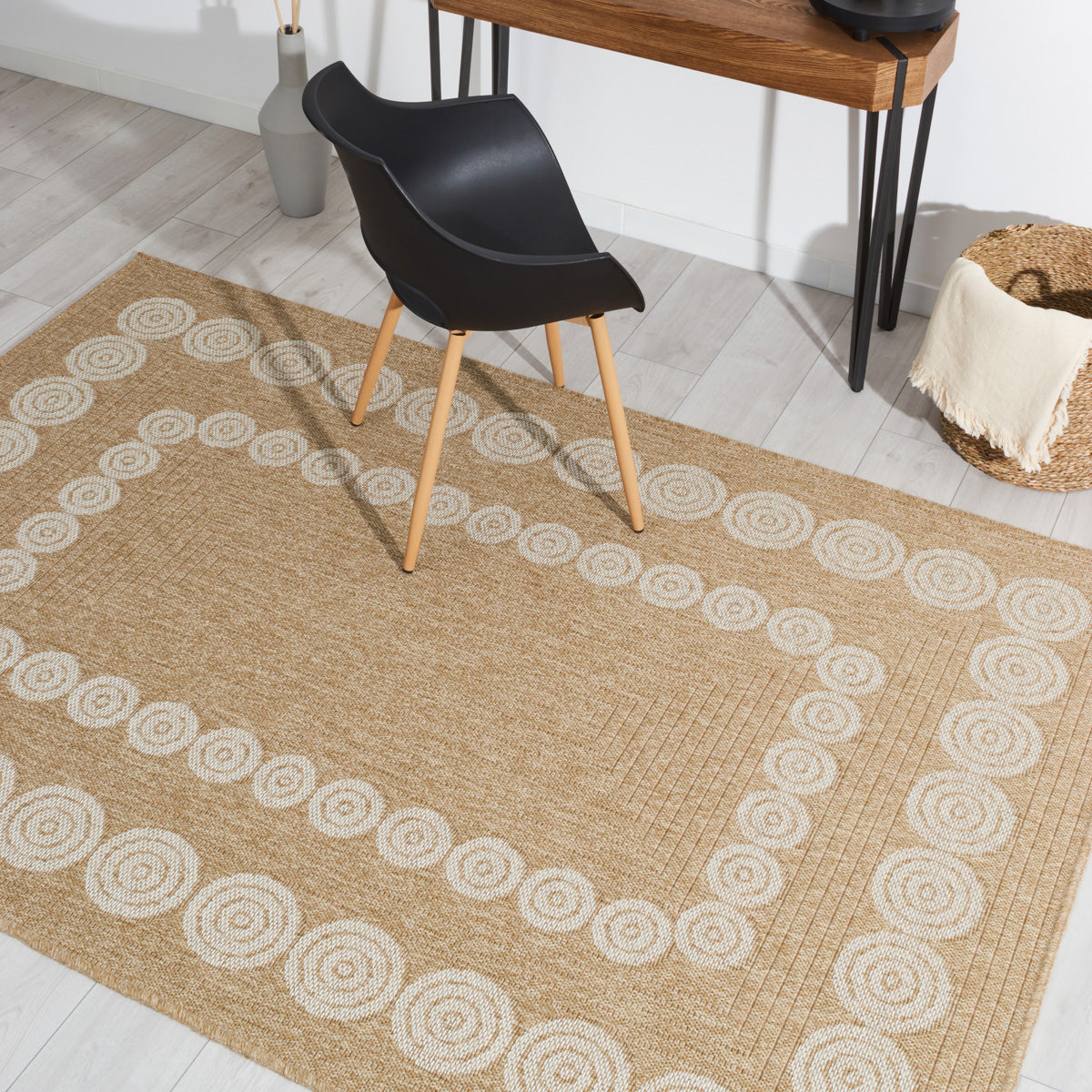 NATURE - Alfombra aspecto yute natural con motivos geométricos blancos - NAT8868BLA NATURE