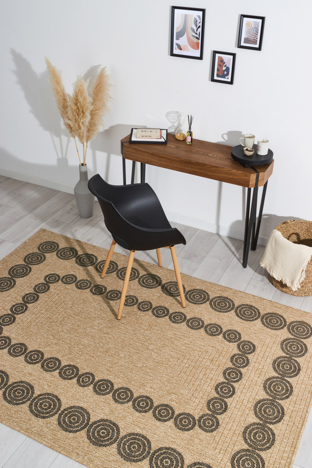 Jute-look rug - Jute pattern - Black - Indoor/Outdoor