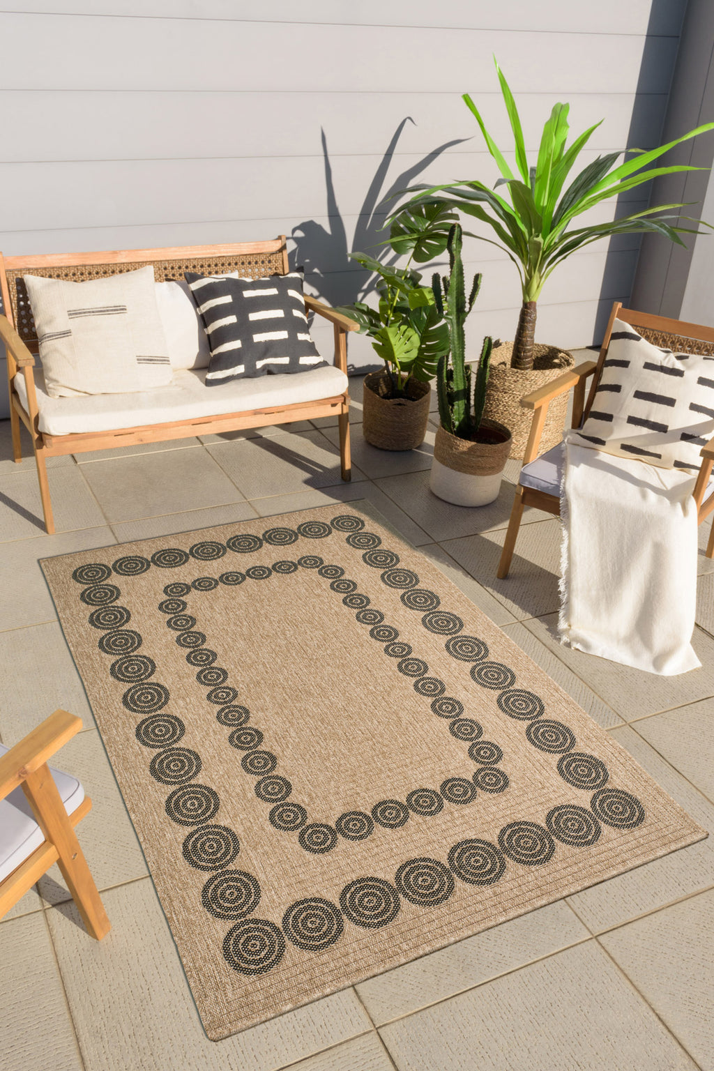 Jute-look rug - Jute pattern - Black - Indoor/Outdoor