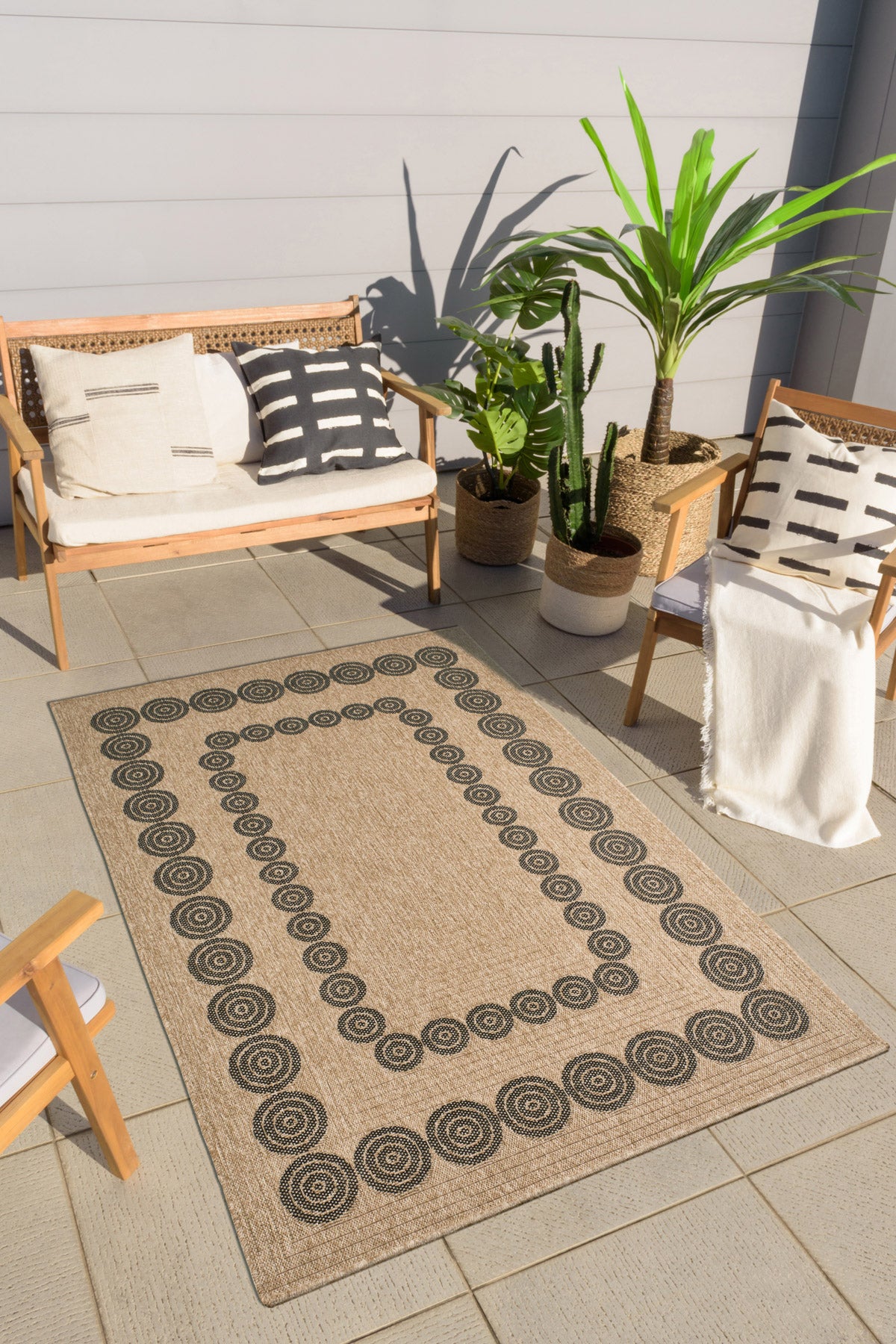 Jute-look rug - Jute pattern - Black - Indoor/Outdoor