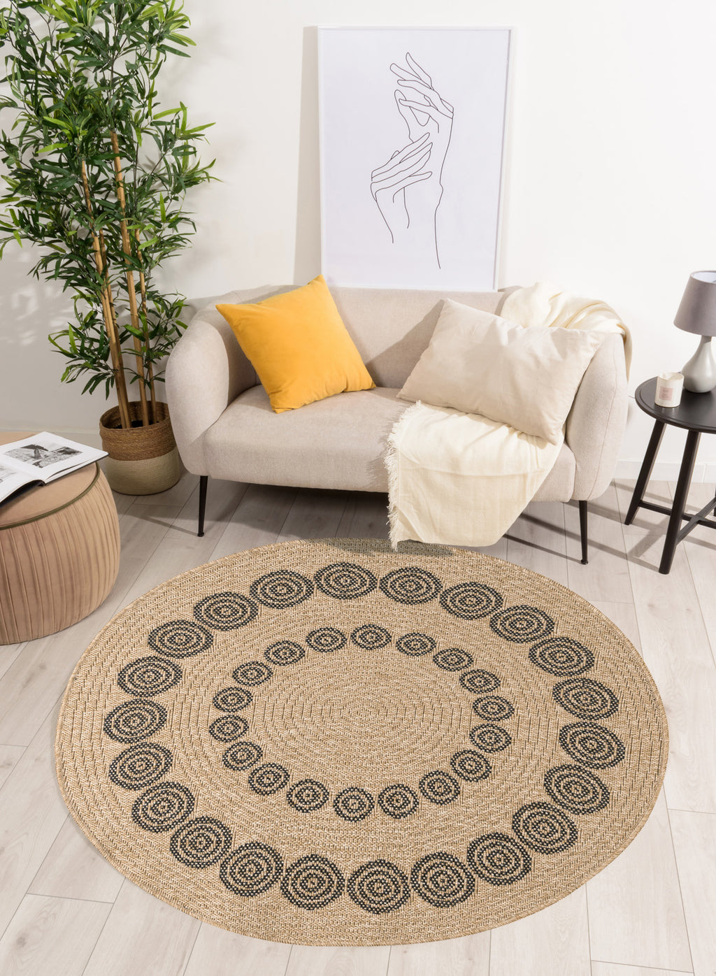 Jute-look rug - Jute pattern - Black - Indoor/Outdoor