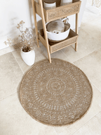 Natural jute effect rug with round white oriental patterns: NAT8874BLA NATURE