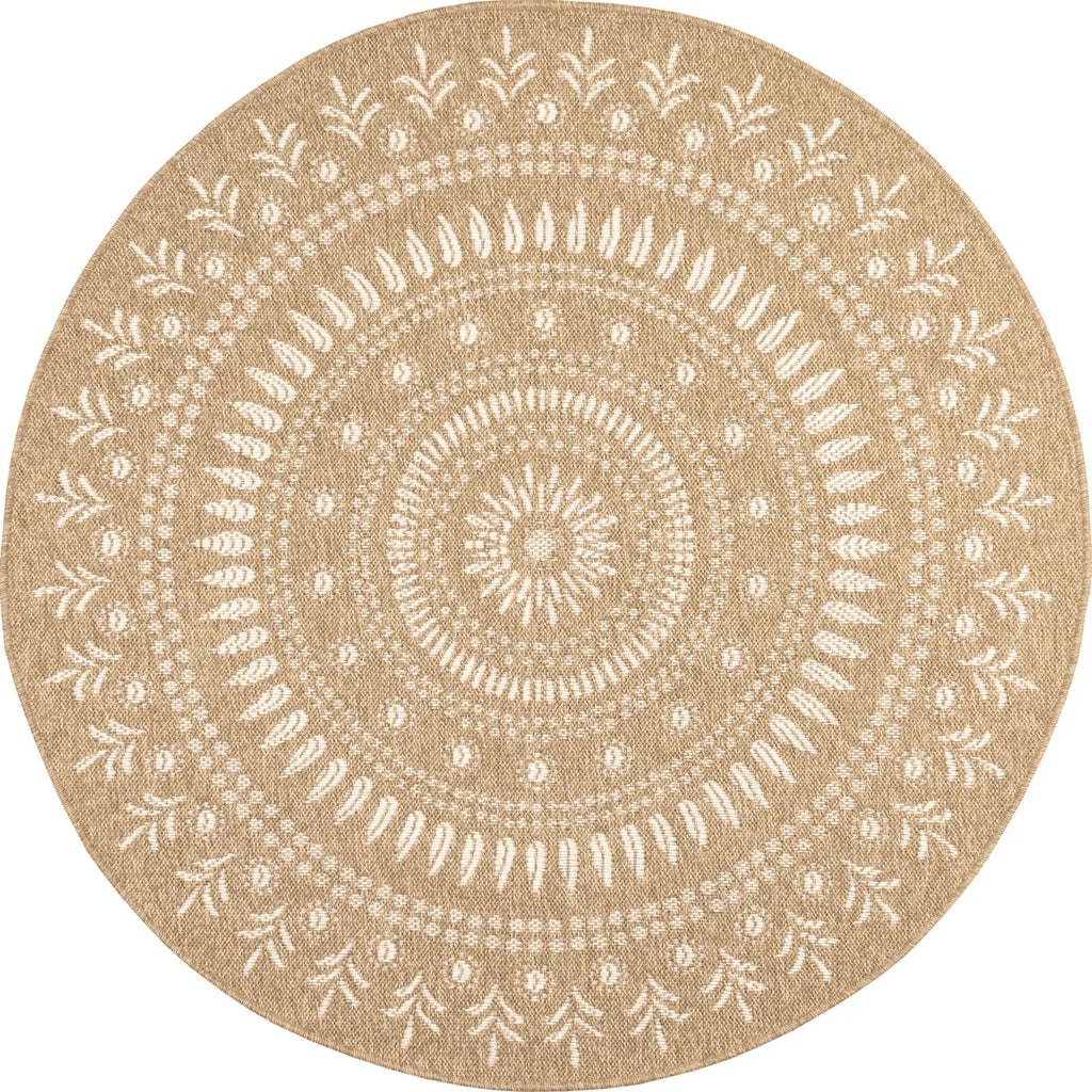 Natural jute effect rug with round white oriental patterns: NAT8874BLA - Nazar rugs