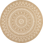 Natural jute effect rug with round white oriental patterns: NAT8874BLA - Nazar rugs