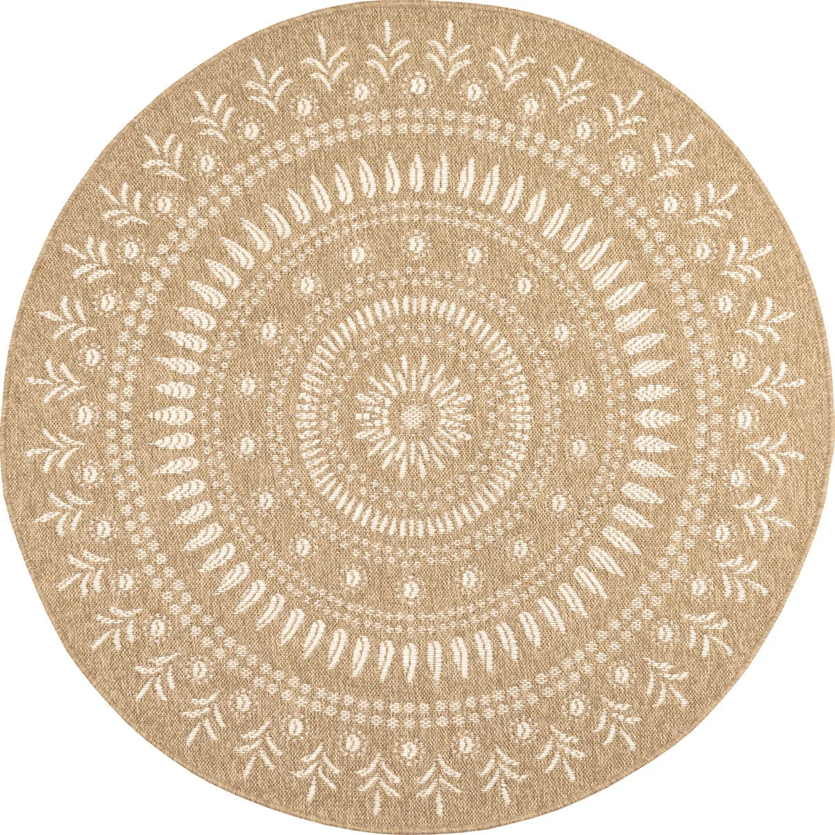 Natural jute effect rug with round white oriental patterns: NAT8874BLA - Nazar rugs