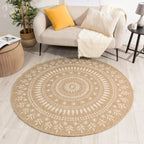 Natural jute effect rug with round white oriental patterns: NAT8874BLA - Nazar rugs