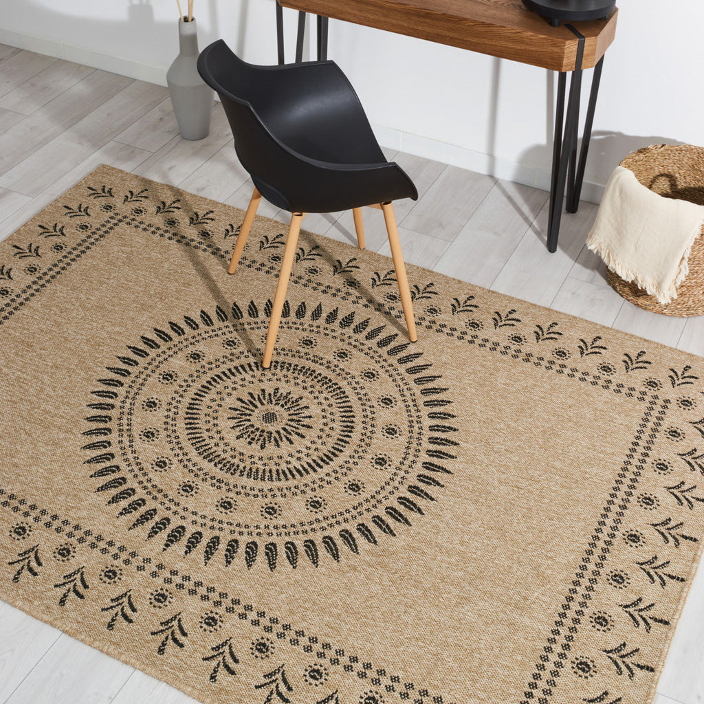 NATURE - Alfombra efecto yute natural con motivos orientales negros - NAT8874NOI NATURE