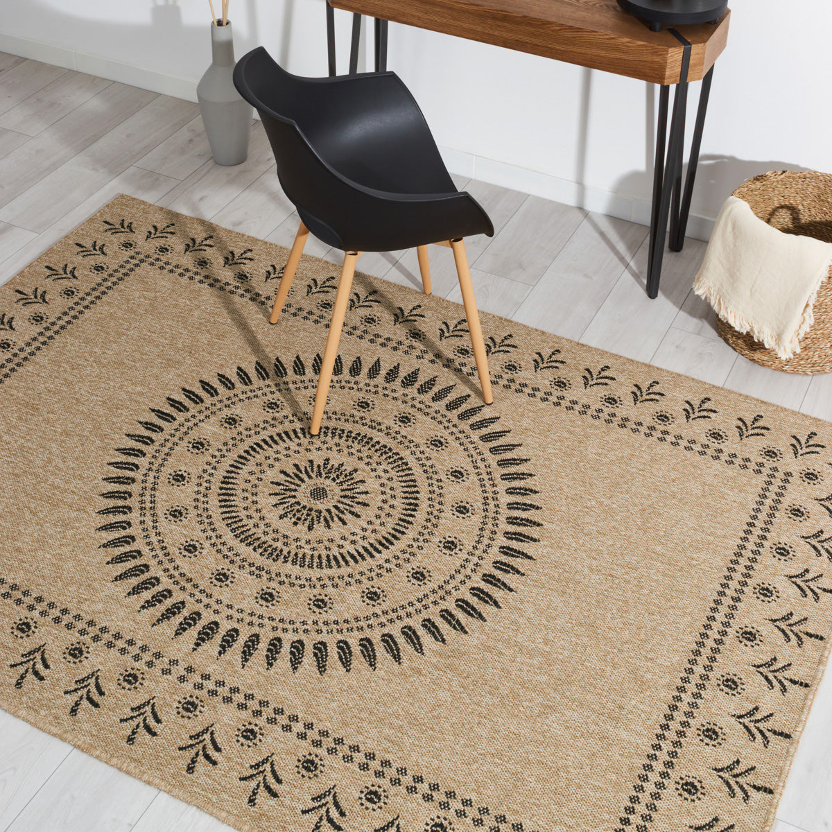 NATURE - Alfombra efecto yute natural con motivos orientales negros - NAT8874NOI NATURE