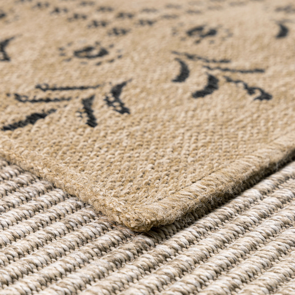 NATURE - Alfombra efecto yute natural con motivos orientales negros - NAT8874NOI NATURE