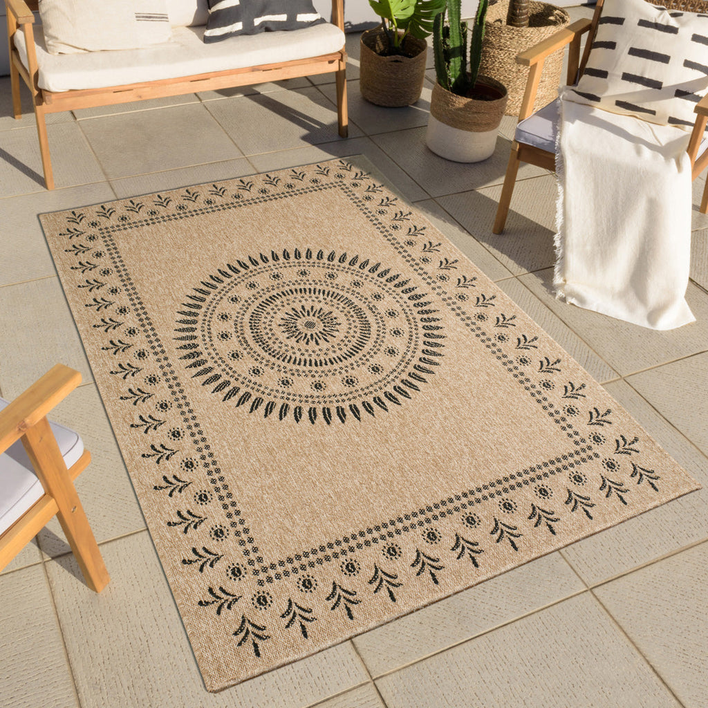 NATURE - Alfombra efecto yute natural con motivos orientales negros - NAT8874NOI NATURE