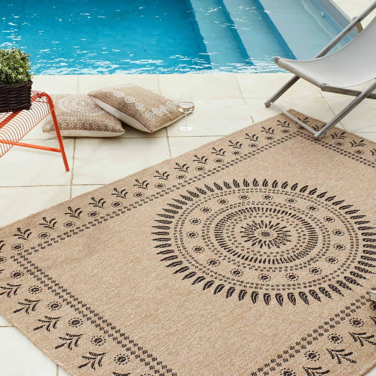 NATURE - Alfombra efecto yute natural con motivos orientales negros - NAT8874NOI NATURE