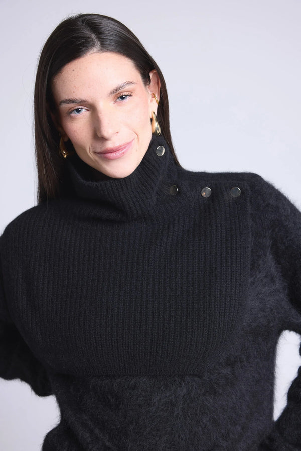 Natacha High Neck with Buttons - Black - Unisex