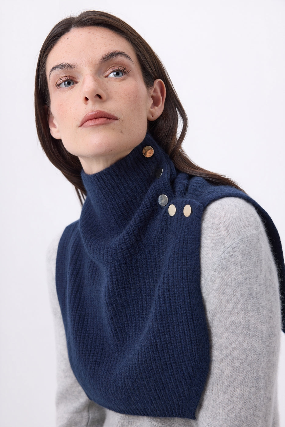 Natacha Button High Neck - Navy Blue - Women