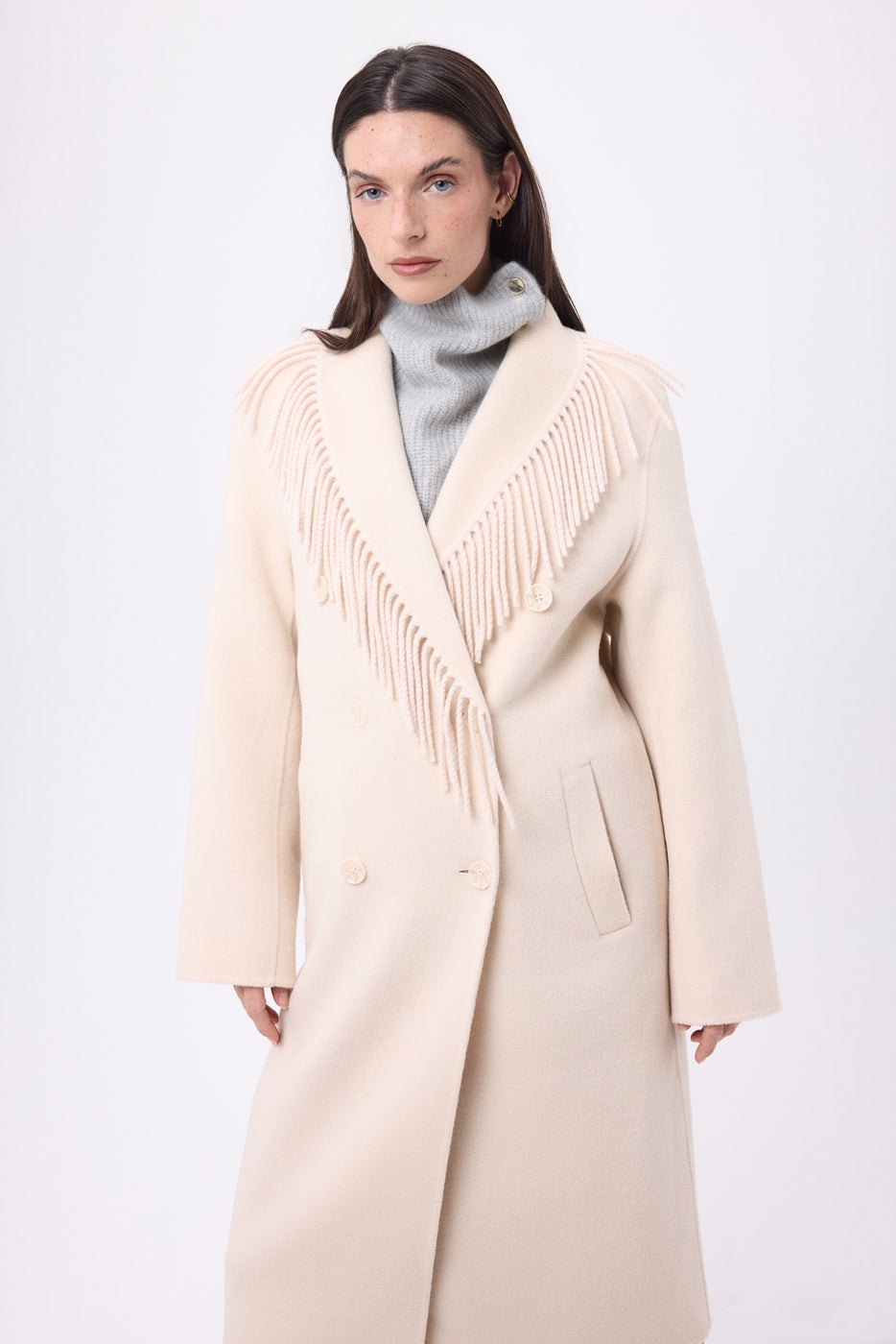 Collo Alto Con Bottoni Natacha - Grigio Chiaro - Donna - 100% Cashmere