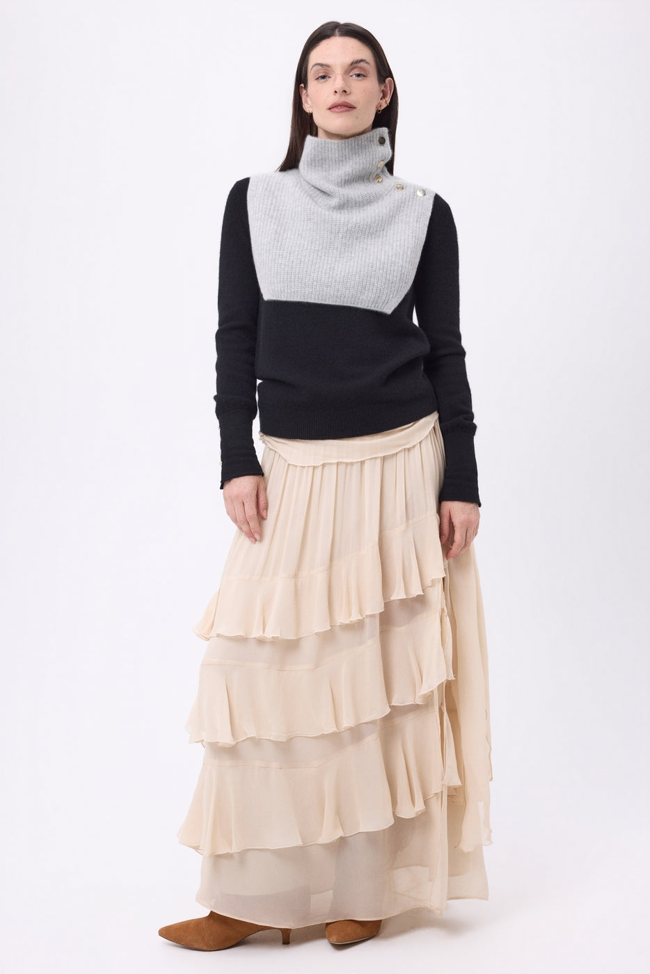Collo Alto Con Bottoni Natacha - Grigio Chiaro - Donna - 100% Cashmere