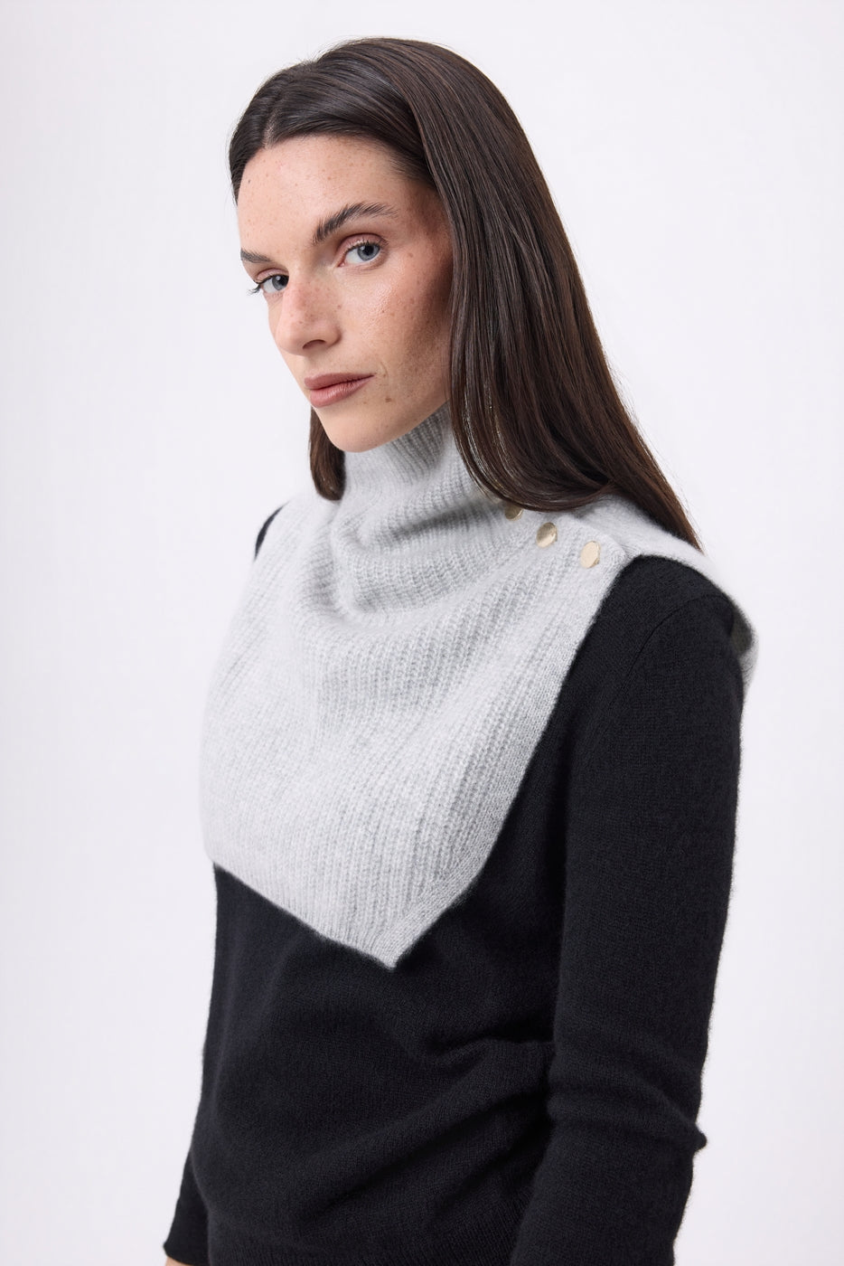 Collo Alto Con Bottoni Natacha - Grigio Chiaro - Donna - 100% Cashmere