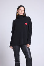 Poncho Roll-Neck Jumper Coeur Naya - Black with Red Heart - Women