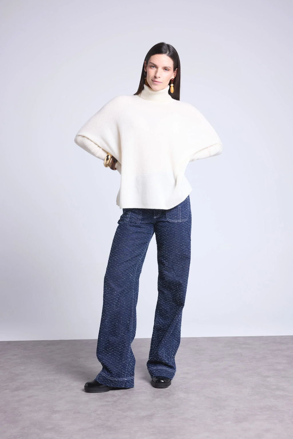 Pull Col Roule Poncho Naya - Blanc - Femme
