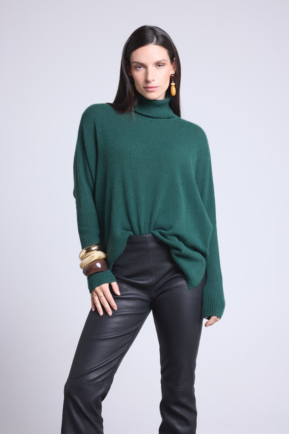 Jersey Poncho Naya Cuello Alto - Verde Botella - Mujer