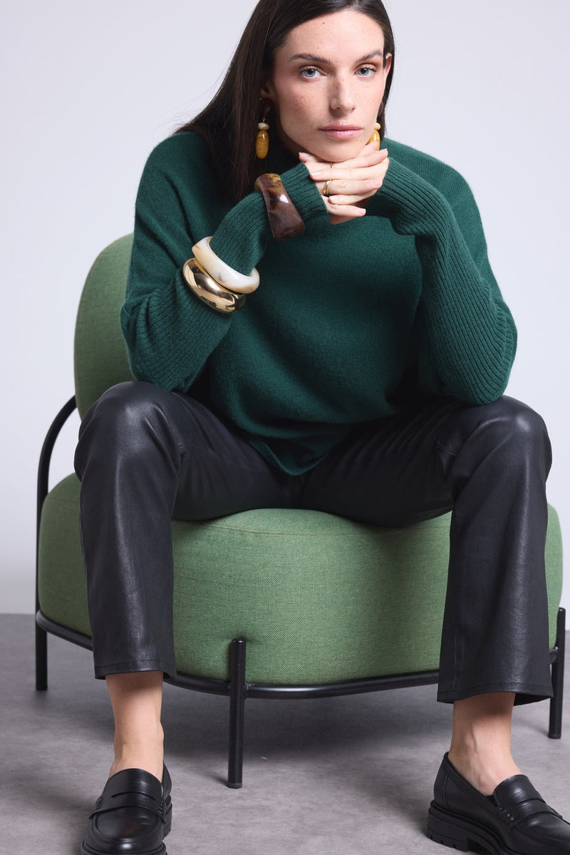 Pull Col Roule Poncho Naya - Vert Bouteille - Femme