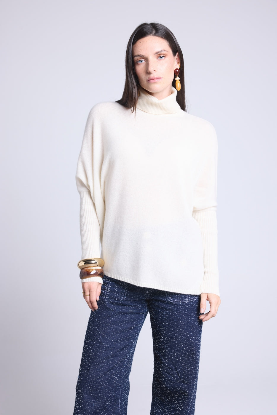 Pull Col Roule Poncho Naya - Blanc - Femme