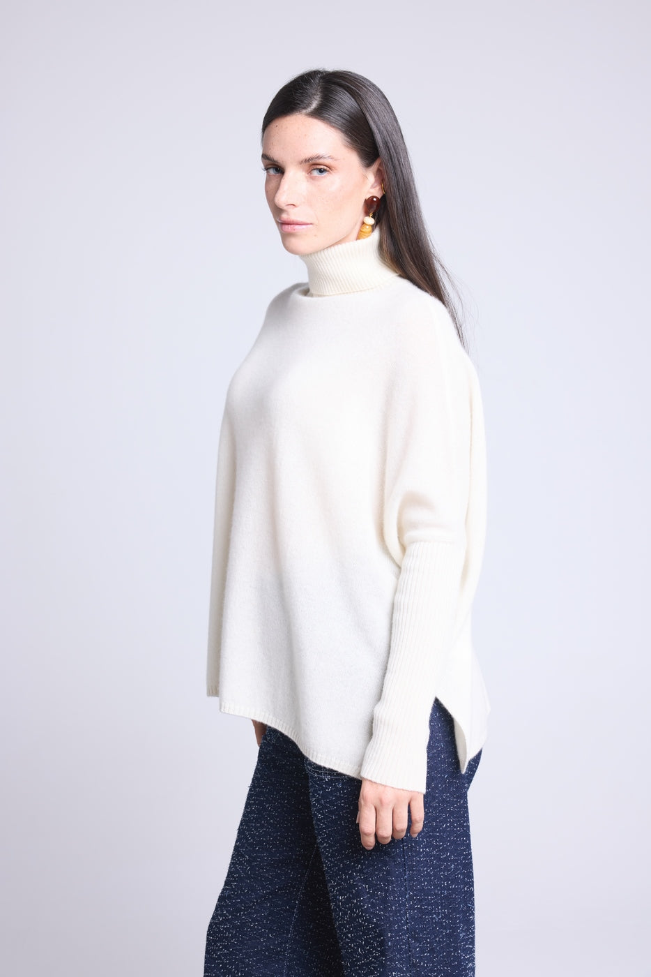 Pull Col Roule Poncho Naya - Blanc - Femme