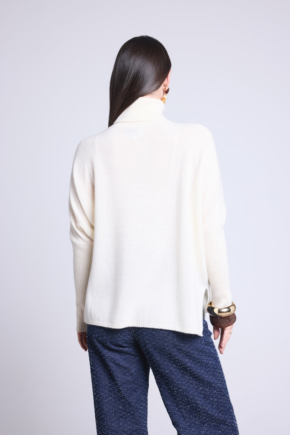 Pull Col Roule Poncho Naya - Blanc - Femme