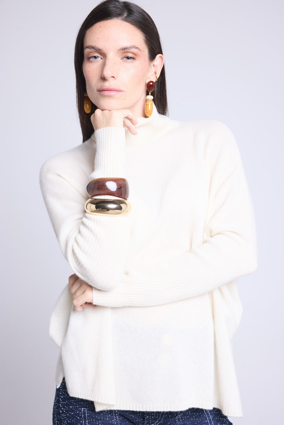 Pull Col Roule Poncho Naya - Blanc - Femme