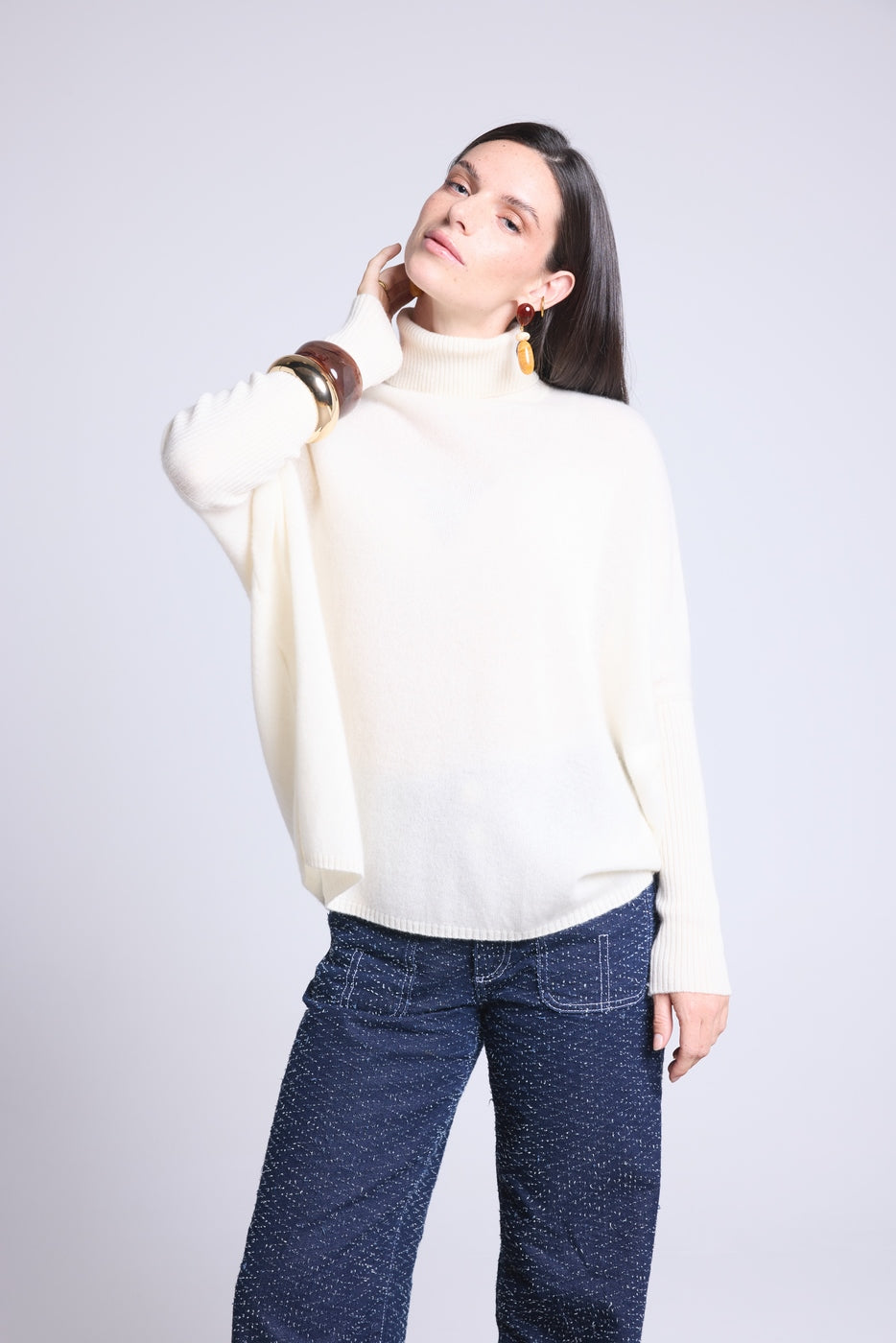 Pull Col Roule Poncho Naya - Blanc - Femme