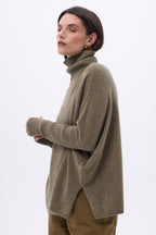 Maglione Collo Alto Poncho Naya - Kaki Chine - Donna - 100% Cashmere