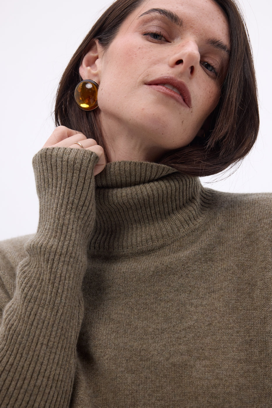 Maglione Collo Alto Poncho Naya - Kaki Chine - Donna - 100% Cashmere