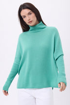 Poncho-Rollkragenpullover Naya - Pastellgrün - Damen - 100% Kaschmir