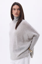 Pull Col Roule Poncho Naya - Gris Clair - Femme - 100% Cachemire