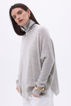 Pull Col Roule Poncho Naya - Gris Clair - Femme - 100% Cachemire