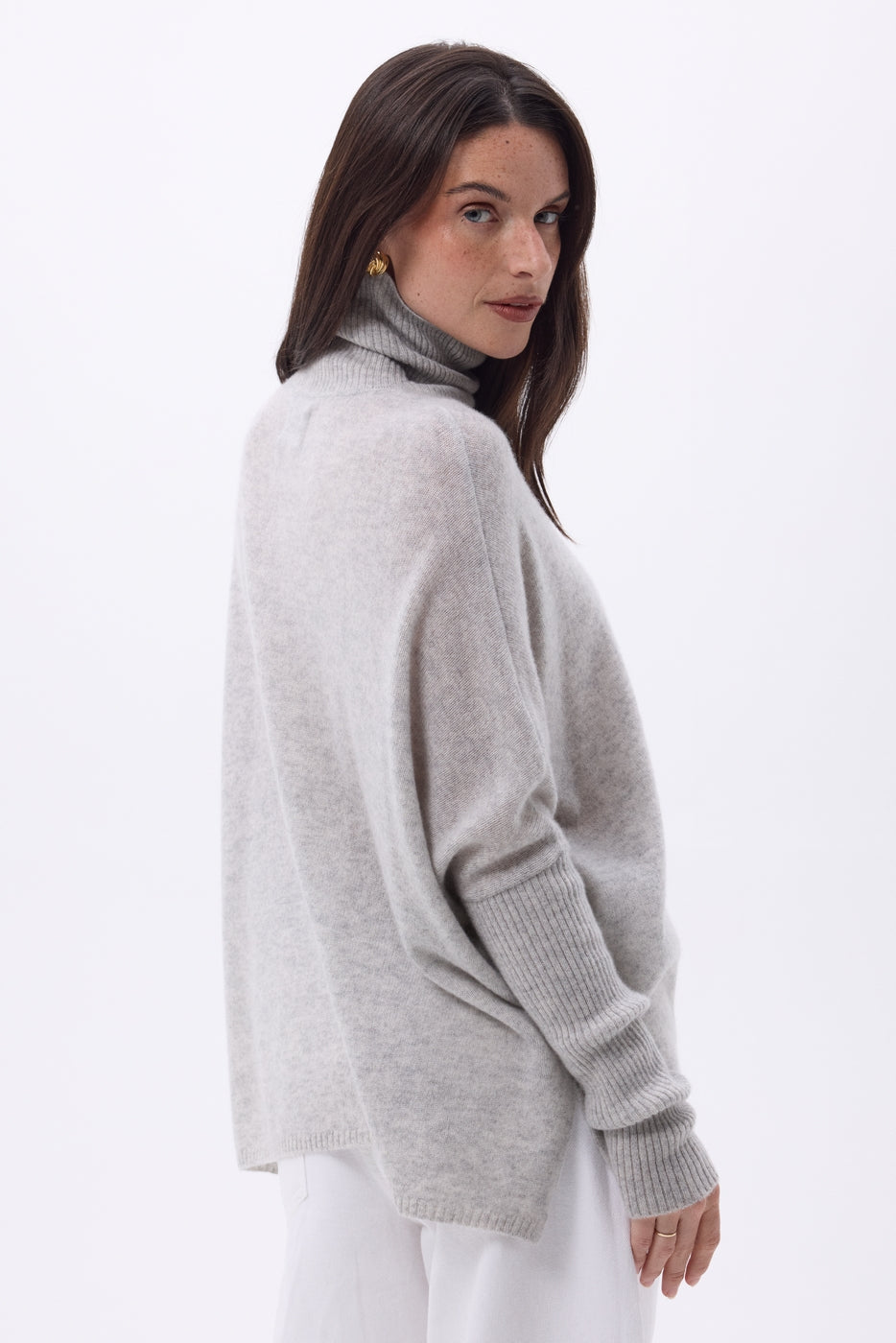 Pull Col Roule Poncho Naya - Gris Clair - Femme - 100% Cachemire