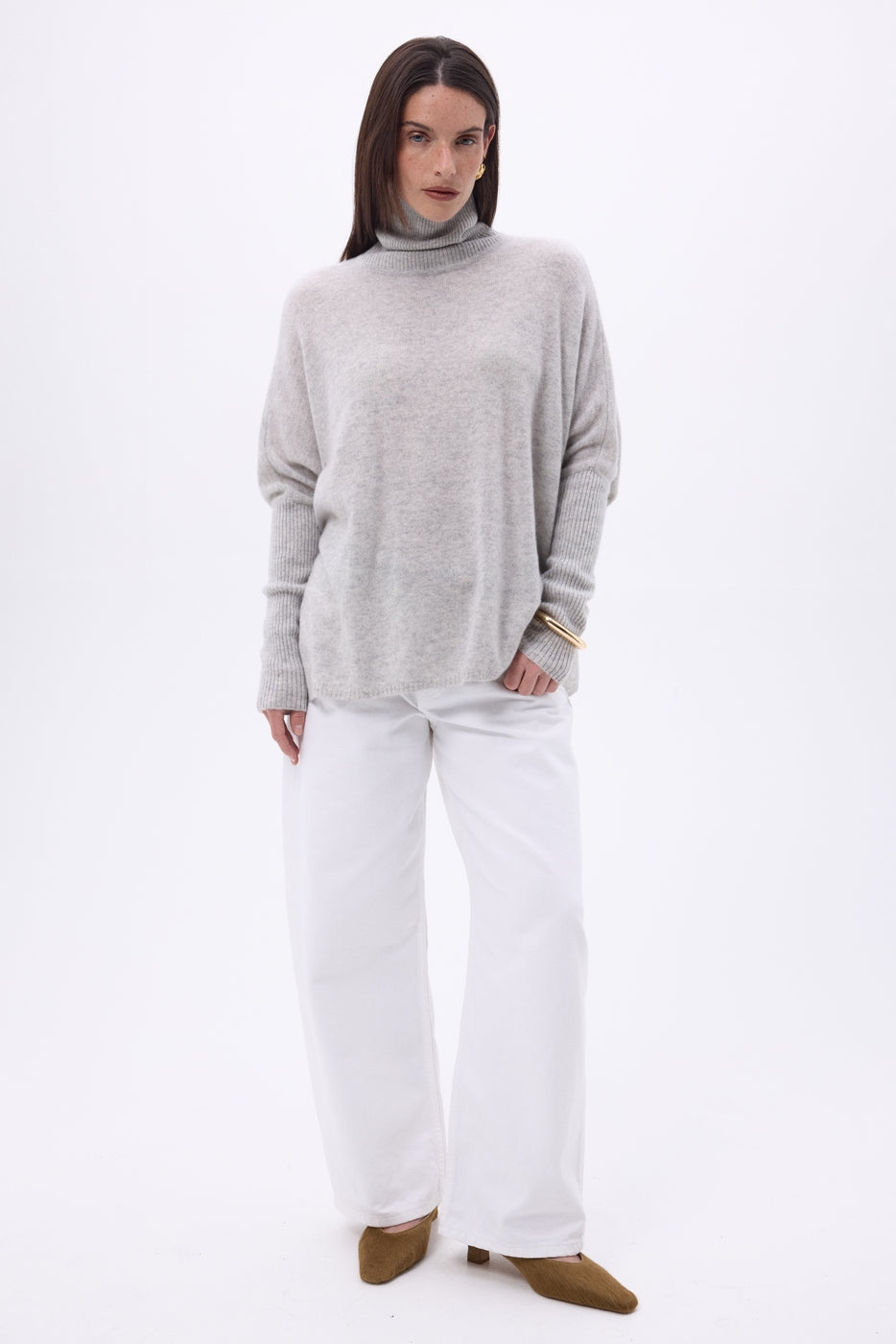 Pull Col Roule Poncho Naya - Gris Clair - Femme - 100% Cachemire